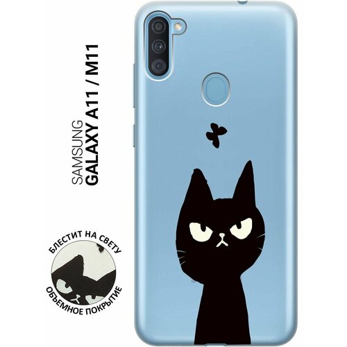 Силиконовый чехол на Samsung Galaxy A11, M11, Самсунг А11, М11 с 3D принтом Disgruntled Cat прозрачный силиконовый чехол на samsung galaxy a11 m11 самсунг а11 м11 silky touch premium с принтом disgruntled cat сиреневый