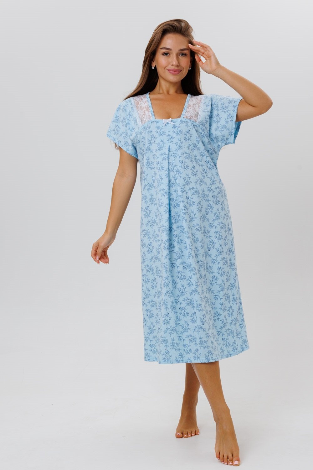 Сорочка Modellini удлиненная, короткий рукав, размер 54, голубой - фотография № 6