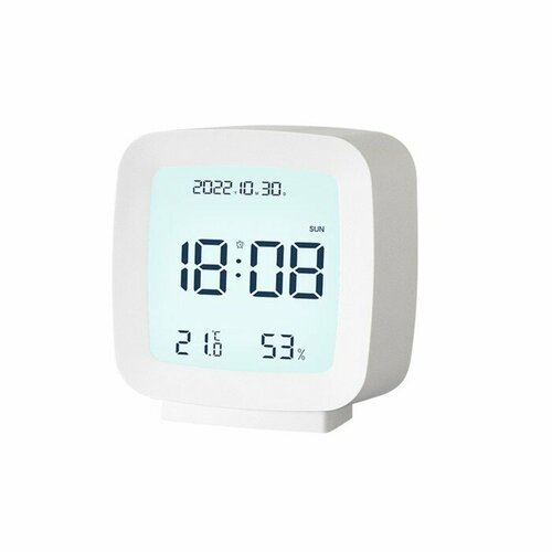 MARU Часы настольные электронные: будильник, термометр, календарь, гигрометр, 7.8х8.3 см, белые