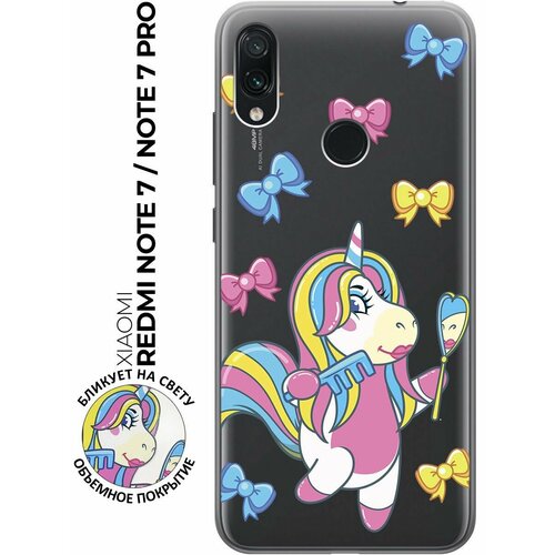 Силиконовый чехол с принтом Lady Unicorn для Xiaomi Redmi Note 7 / Note 7 Pro / Сяоми Редми Ноут 7 / Ноут 7 Про матовый чехол unicorn для xiaomi redmi 7 сяоми редми 7 с 3d эффектом бирюзовый