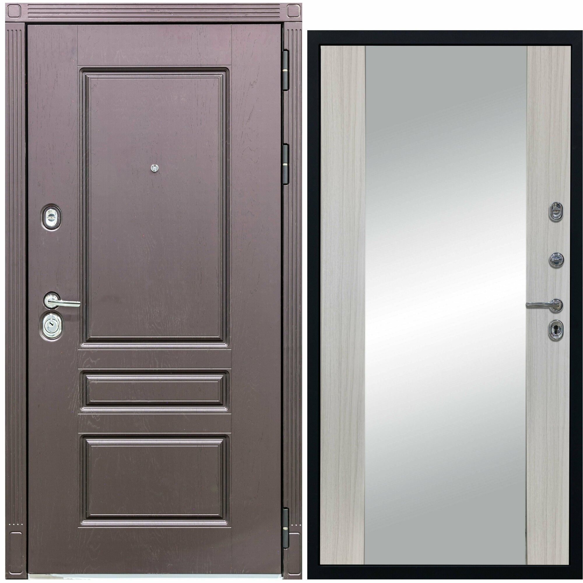 Дверь входная металлическая DIVA ДХ-27 Зеркало 2050x960 Левая Крафтовый дуб-Д15 Сандал белый, тепло-шумоизоляция, антикоррозийная защита для квартиры