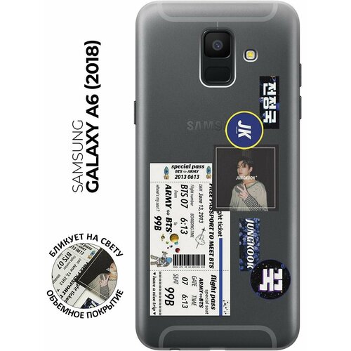 Силиконовый чехол с принтом BTS Stickers для Samsung Galaxy A6 (2018) / Самсунг А6 2018 силиконовый чехол на samsung galaxy a6 2018 самсунг а6 плюс 2018 с 3d принтом gucci stickers прозрачный