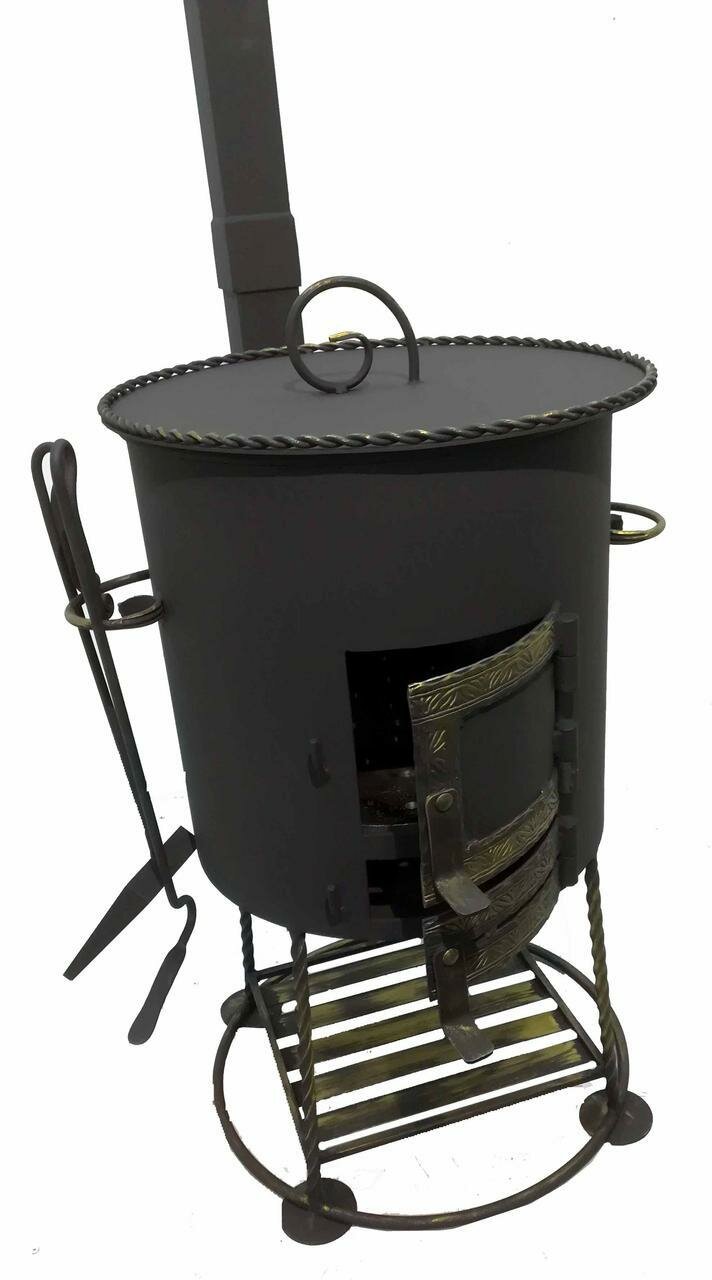 Печь для казана с поддувалом и дымоходом, с дровницей, огнеупорная краска, Классический на 12 л