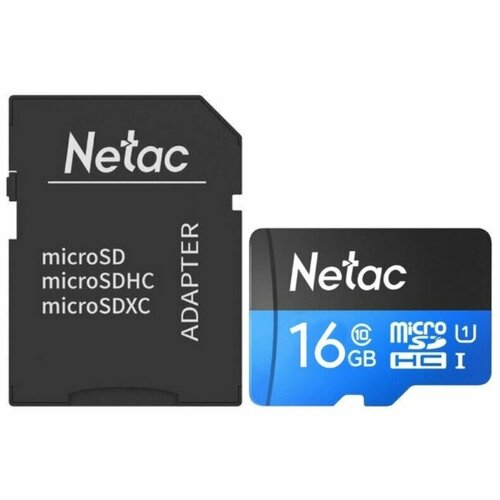 Карта памяти MicroSD 16GB Netac P500 Standard Class 10 UHS-I (90 Mb/s) + SD адаптер