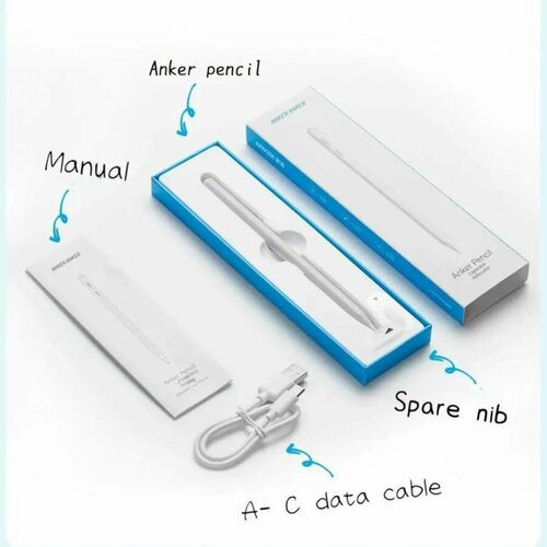 Стилус для планшета Anker Pencil емкостный, магнитный, Bluetooth 5.3 - Белый белый
