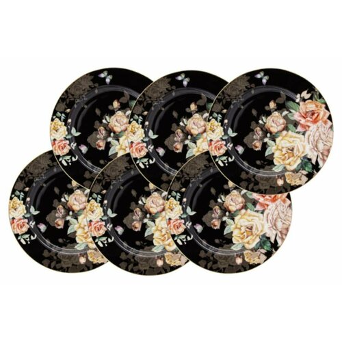 Набор закусочных тарелок Розамунда, черный, 20,5 см, 6 шт (Anna Lafarg Primavera)