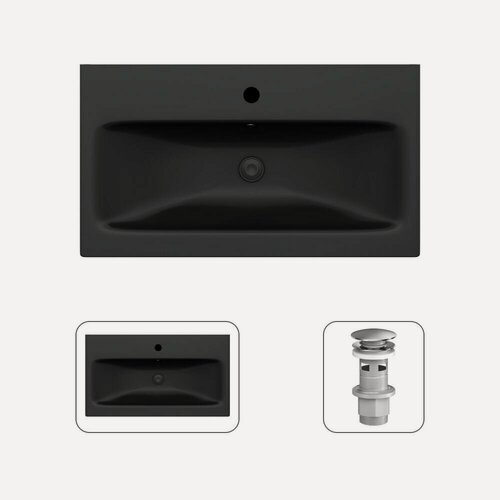 Изображение товара Раковина для ванной AM.PM, с донным клапаном хром, 75 см, мебельная, черная матовая, встраиваемая