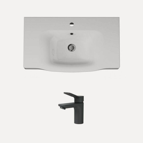 Изображение товара Раковина для ванной комнаты AM.PM, с черным смесителем, 80x49x15.7 cм, цвет белый