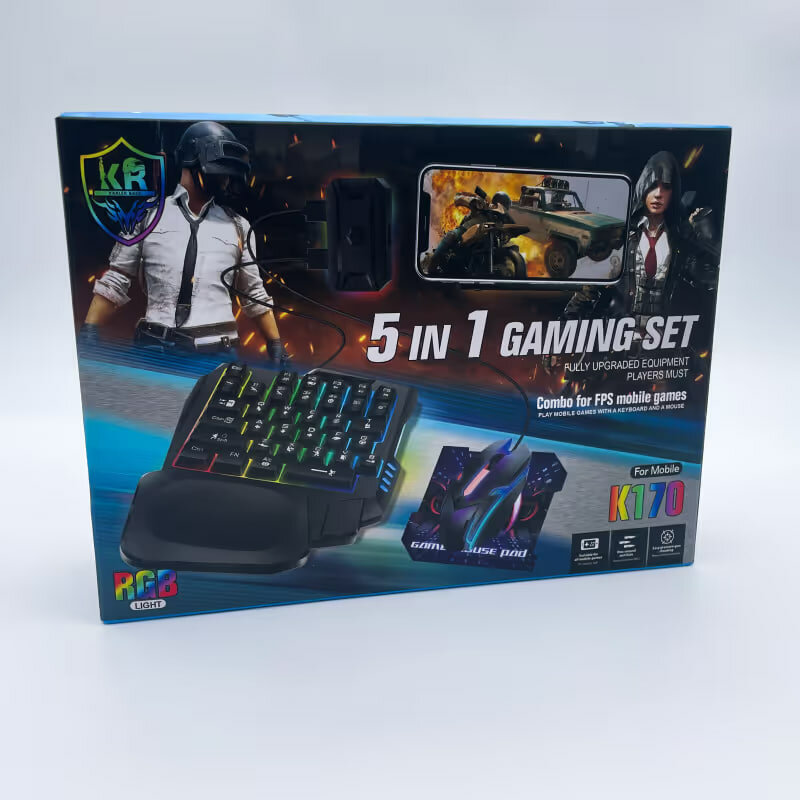 Игровой набор 5в1 для смартфона и ПК PC клавиатура мышь коврик подставка для телефона RGB Light K170 для FPS игр