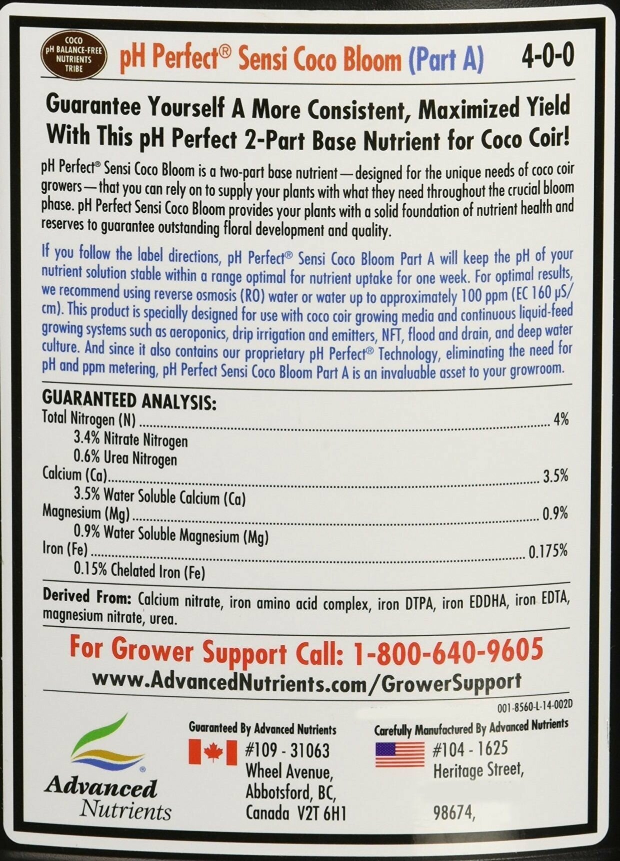 Удобрение Advanced Nutrients Sensi Coco Bloom A+B (pH perfect) 0.5 л.