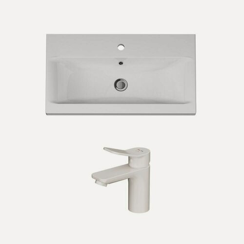 Изображение товара Раковина для ванной AM.PM со смесителем, цвет белый, фарфор, накладная, встраиваемая, 76x42 см