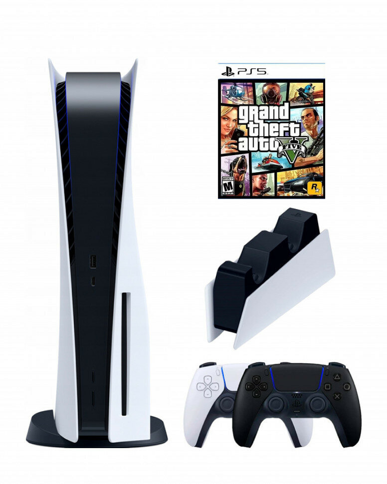 Игровая приставка Sony PlayStation 5 (3-ревизия)+2-й геймпад(черный)+зарядное+Grand Theft Auto V(диск)