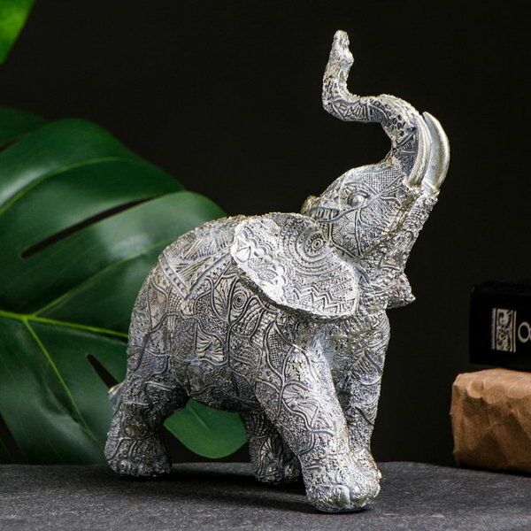Фигура "Слон ажурный" серый-серебро, 16х8.5х19см