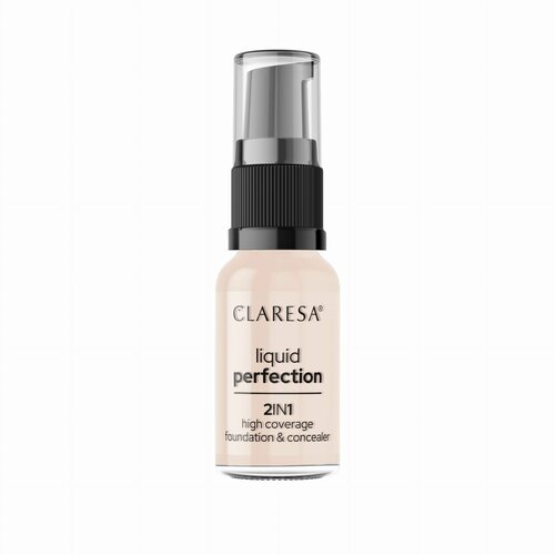 CLARESA Тональная основа и консилер 2в1 Liquid Perfect, тон 101 Light, 18 мл
