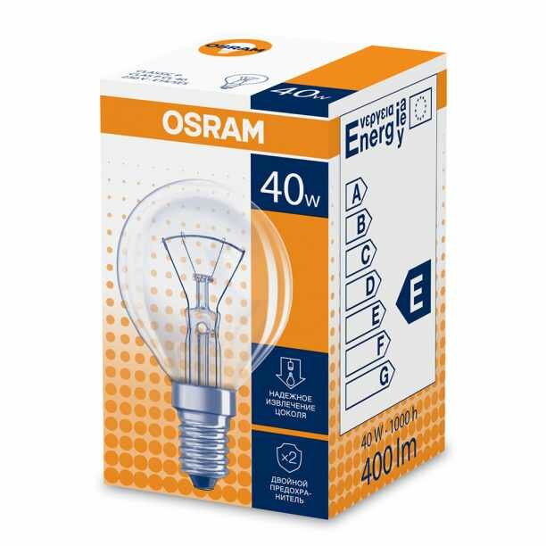 Лампа накаливания Osram 40 Вт E14/Р прозрачная (1 ед.)