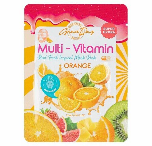 Маска для лица Grace Day Multi-Vitamin Real Fresh Tropical Mask Pack Orange с экстрактом апельсина тканевая, 27 мл