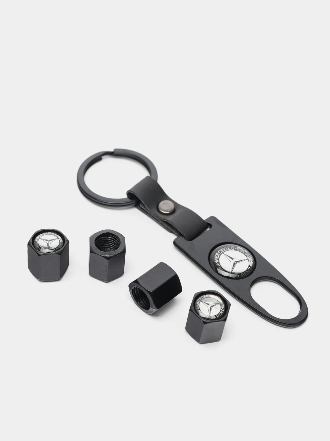 Колпачки на ниппель с брелком-ключом MERCEDES-BENZ, черный, 4шт.