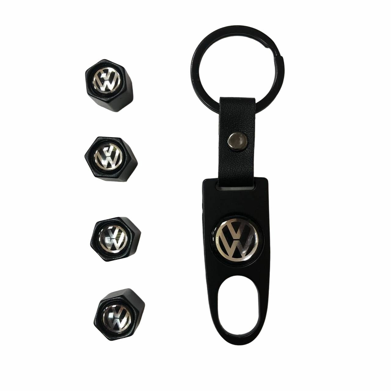 Колпачки на ниппель с брелком-ключом VOLKSWAGEN, черный, 4шт.
