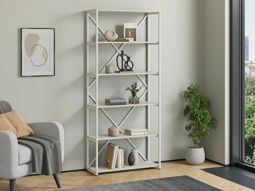 Изображение товара Стеллаж Айсберг Лофт 80/6 / Белый/ с полками дуб крафт белый/ Для дачи/ для дома/ для книг/ в офис