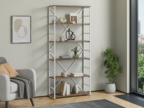 Изображение товара Стеллаж Айсберг Лофт 80/6-2 / Белый/ с полками дуб крафт табак/ Для дачи/ для дома/ для книг/ в офис