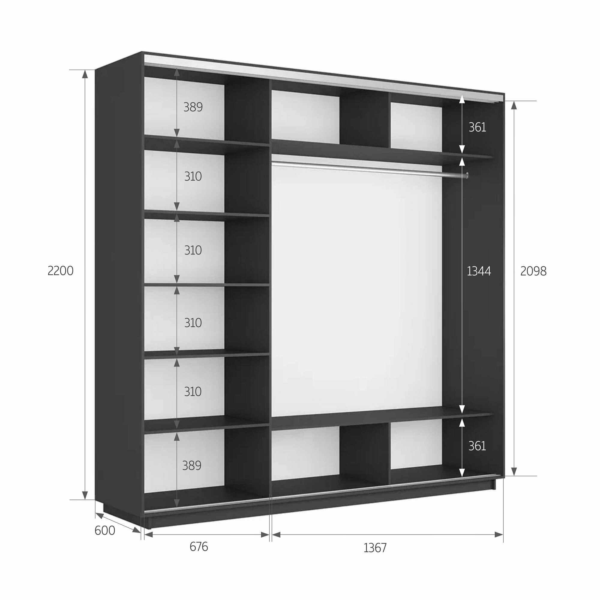 Шкаф-купе Экспресс 3дв.-зеркала, 210х60х220 - фотография № 3