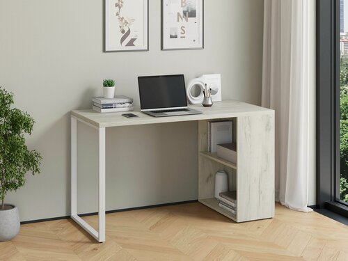 Изображение товара Стол учебный письменный Айсберг Лофт Белый с полками Дуб крафт белый