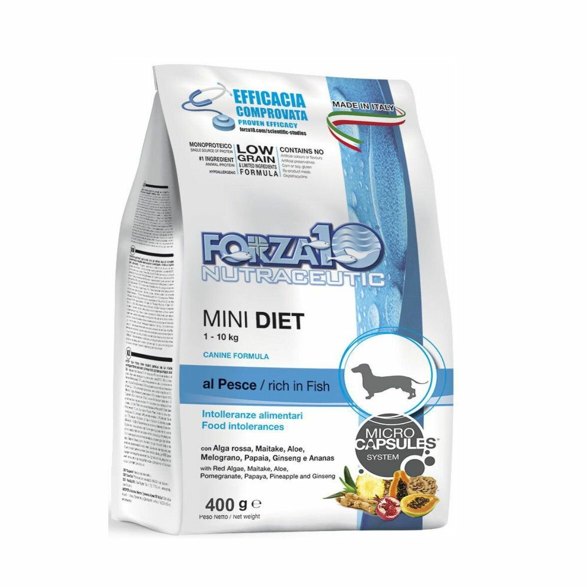 Сухой гипоаллергенный корм для собак мелких пород Forza10 Mini Diet Pesce рыба ,400гр