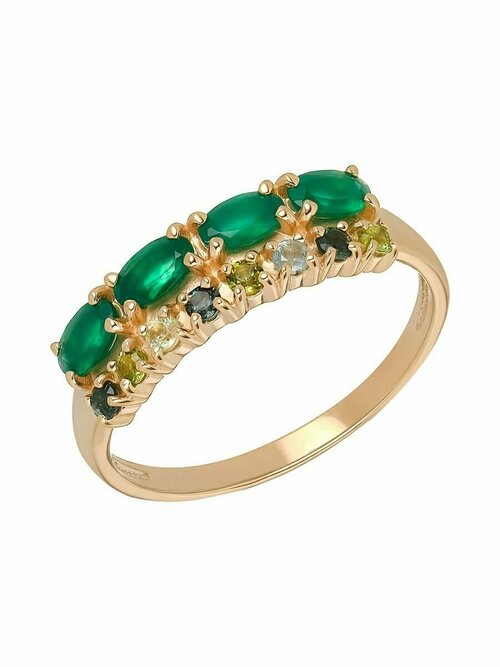 Перстень UVI, серебро, 925 проба, агат, турмалин, размер 18, золотой, зеленый