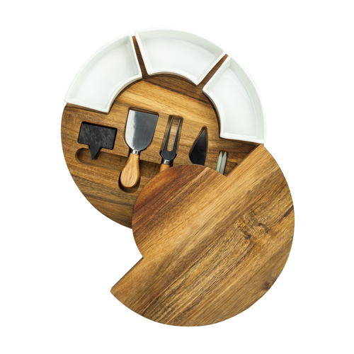 Менажница Solmax круглая деревянная, набор посуды для сервировки, 32 см