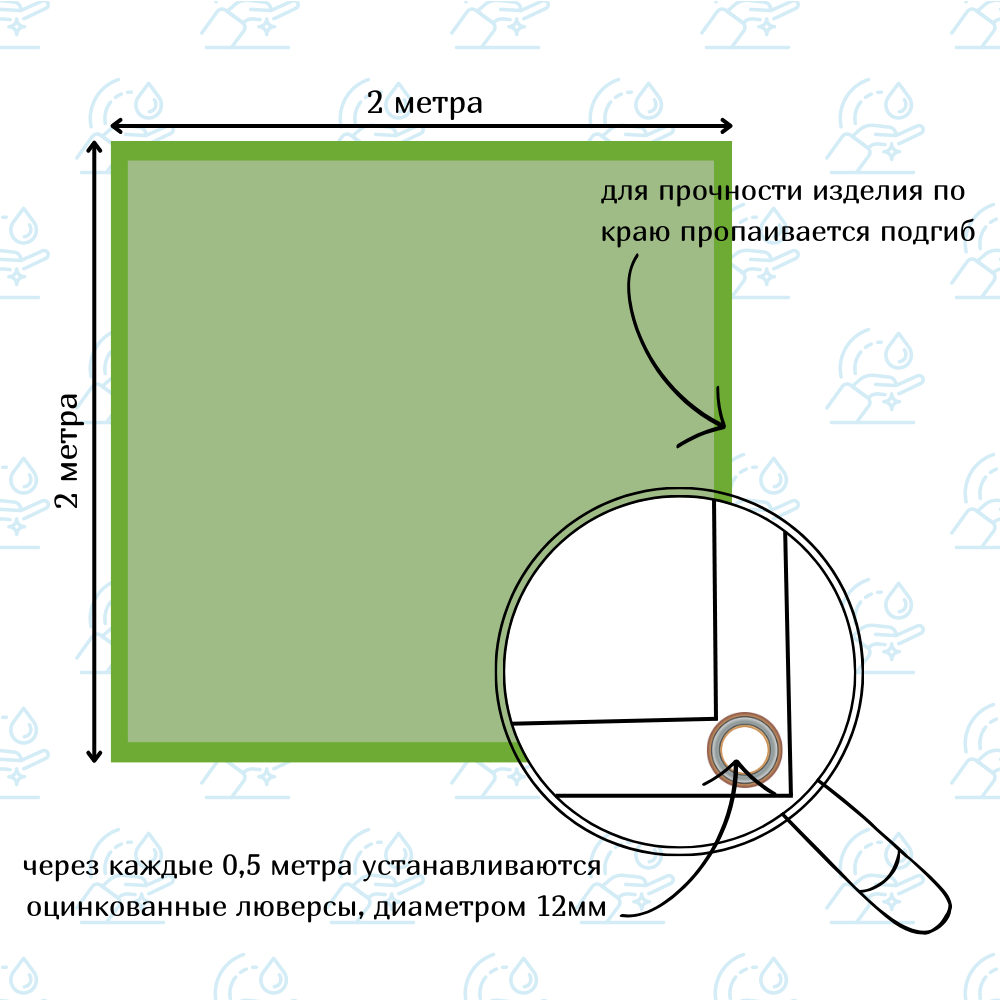 Полог брезентовый 2х2м с влагостойкой пропиткой, с люверсами/тент во, укрывной, строительный, универсальный, плотность 450 г/м2 2X2VO450