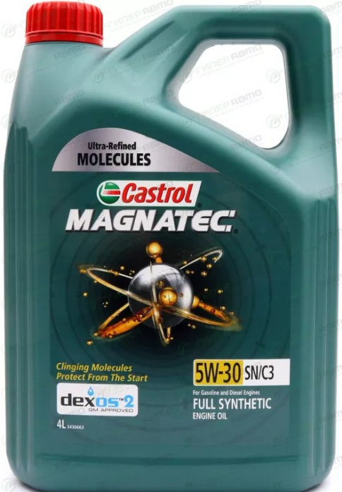 Масло моторное Castrol Magnatec 5w30, синтетиченское, API SN/CF, ACEA C3, универсальное, 4л, арт. 3430663