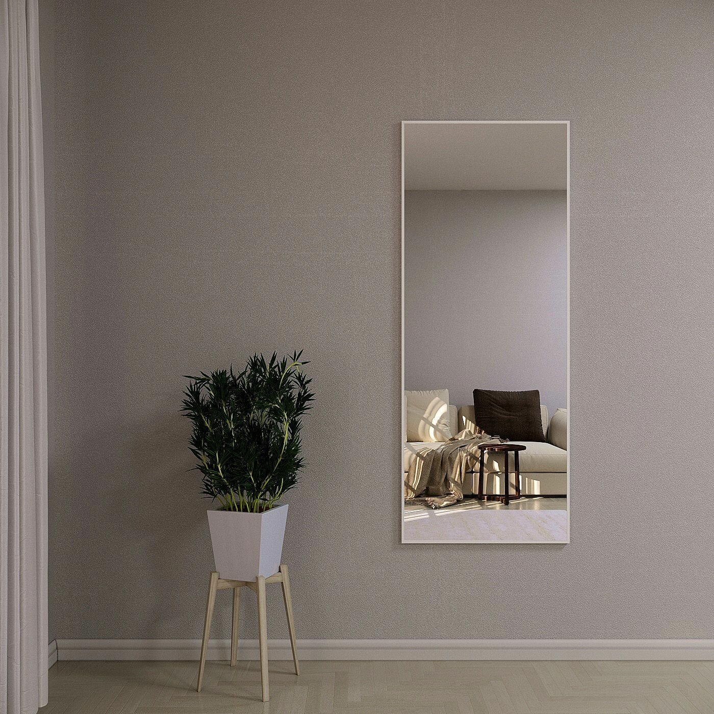 Зеркало настенное в алюминиевой раме ALUMIRROR, 170х60 см. Цвет: Белый - фотография № 2