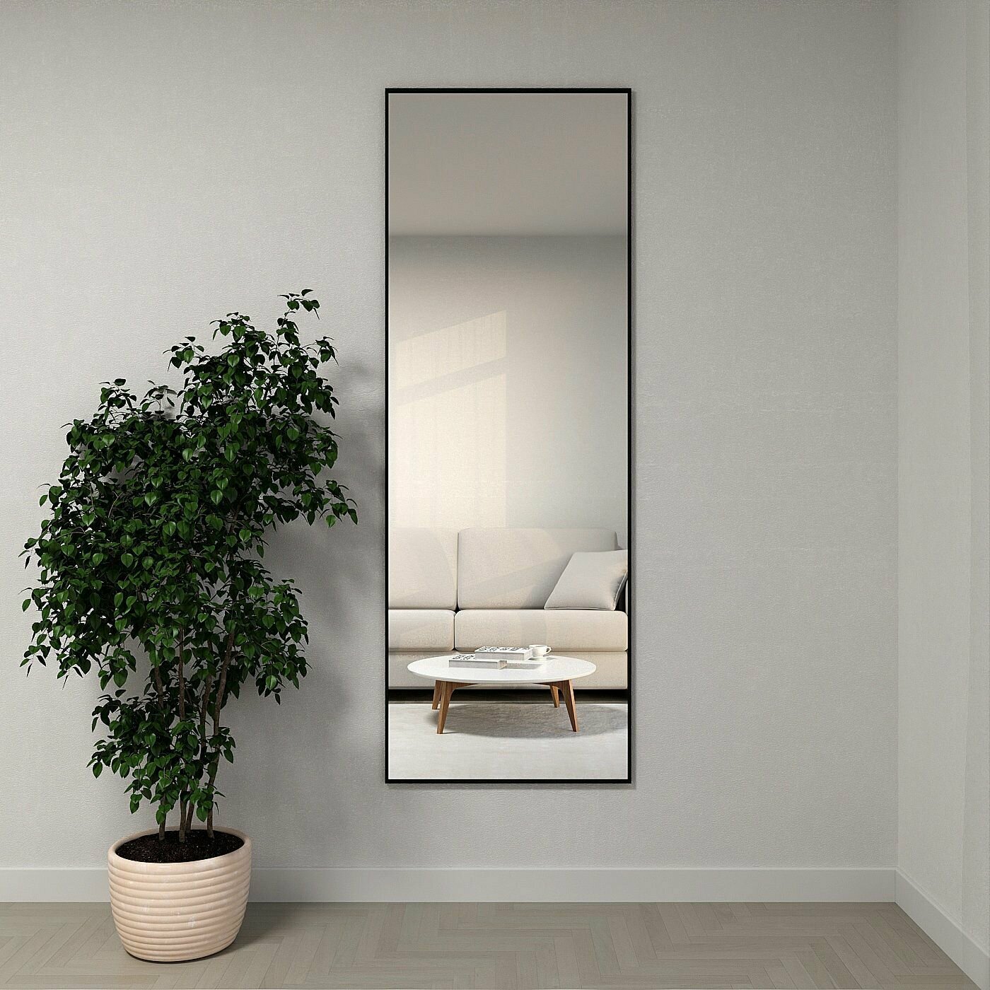 Зеркало настенное в алюминиевой раме ALUMIRROR, 180х60 см. Цвет: Черное