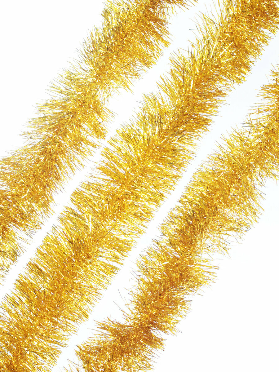 Мишура новогодняя (3 шт.) для праздничного настроения блестящая, длина 2.5 м, пушистость 10 см, "Золотой блеск"