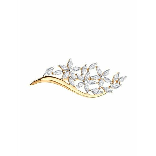 Брошь The Jeweller, серебро, 925 проба, золочение, фианит