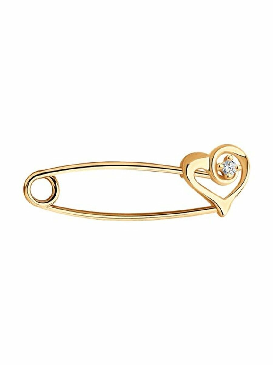 Брошь, серебро, 925 проба, золочение, фианит