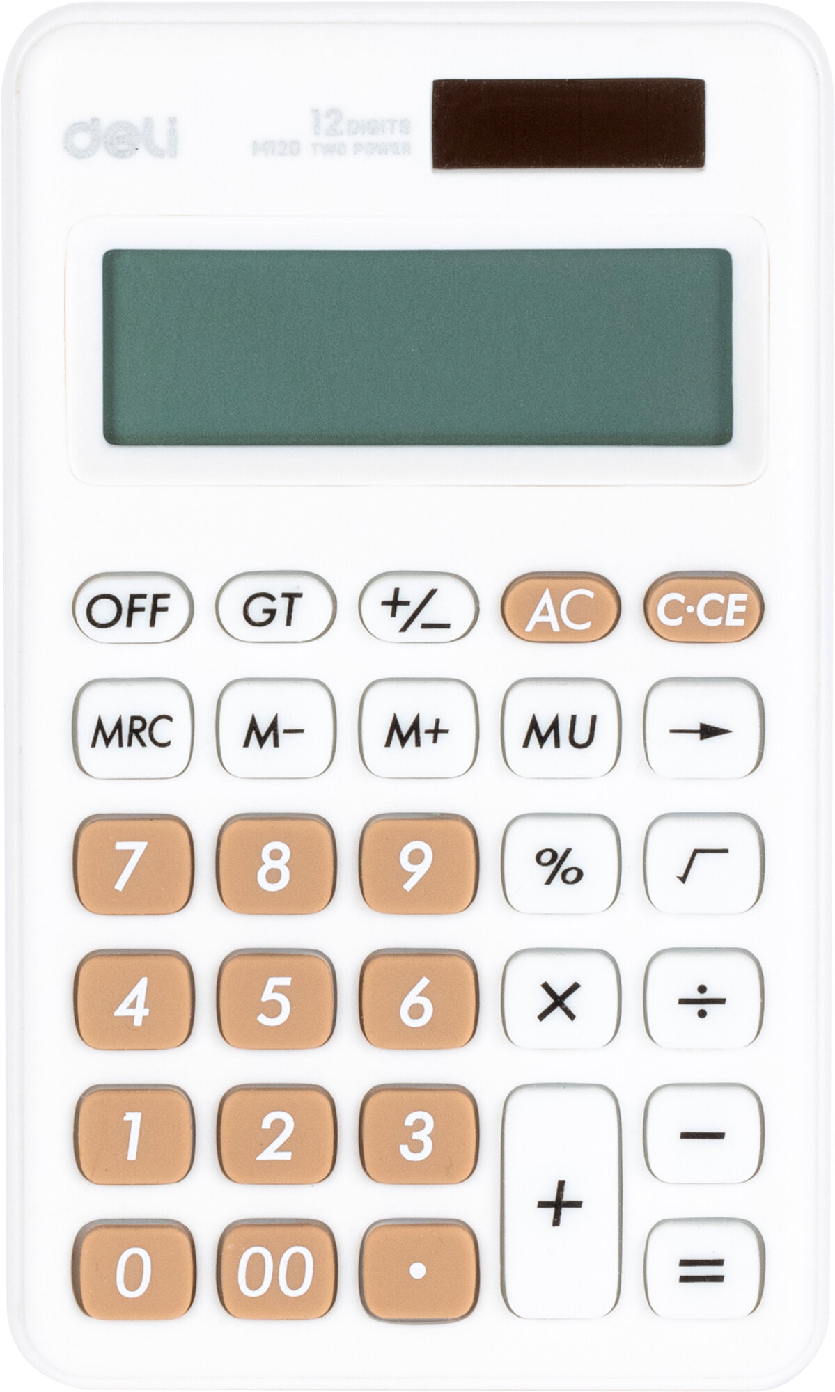 Калькулятор карманный Deli EM120WHITE белый, дисплей: 12-разрядный, 1, питание комбинированное