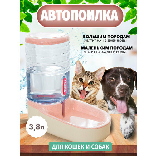 Поилка автоматическая для животных / Автопоилка для кошек и собак / 3.8 литра, розовая