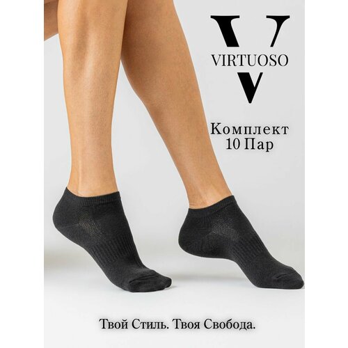 фото Женские носки virtuoso укороченные, бесшовные, в сетку, износостойкие, 10 пар, размер 25, черный