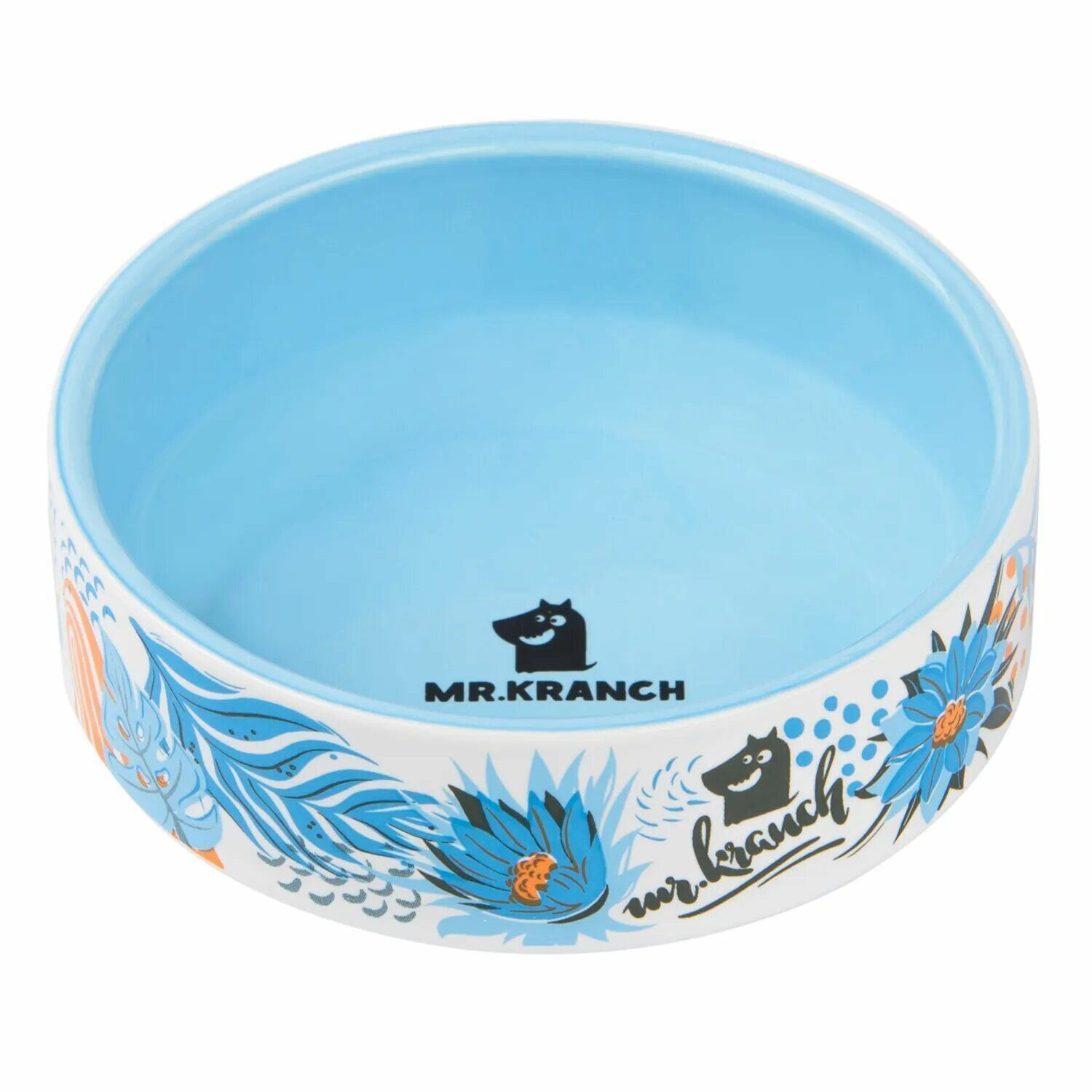 Миска Mr.Kranch для собак и кошек из фарфора "Тропики", 350мл, голубая - фотография № 8
