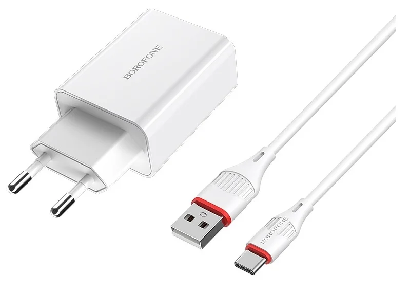 Сетевое зарядное устройство Borofone 18W, быстрая зарядка QC3.0, с кабелем Type-C — фото 1