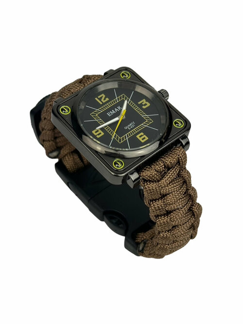 Наручные часы для выживания с паракордовым браслетом S-431, коричневый