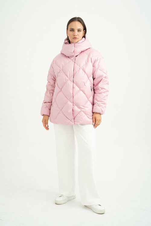 куртка  Modress зимняя, средней длины, силуэт прямой, капюшон, карманы, размер 48, розовый