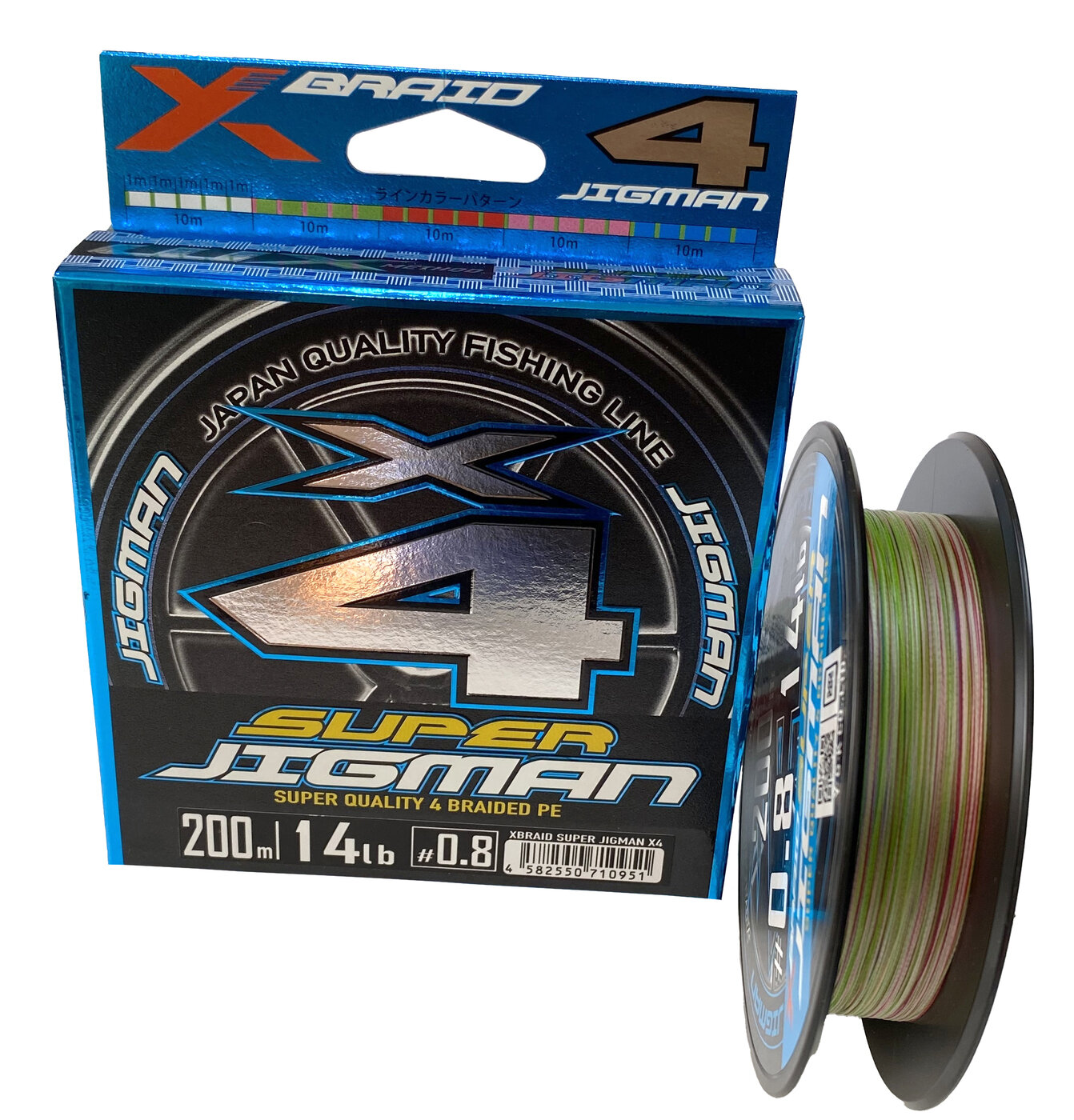 Шнур YGK X-Braid Super Jigman X4 200м Multicolor #0.8, 0.148мм, 14lb, 6.3кг