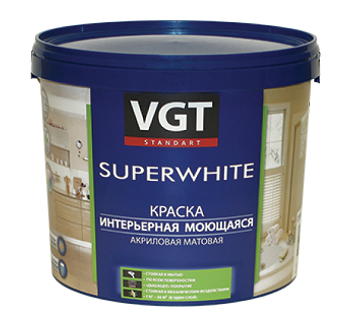 Краска Интерьерная, Моющаяся VGT Superwhite ВД-АК-1180 2.5кг Матовая.