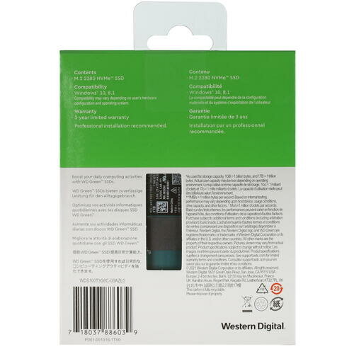 Твердотельный накопитель Western Digital WD Green 1 ТБ M2 WDS100T3G0C