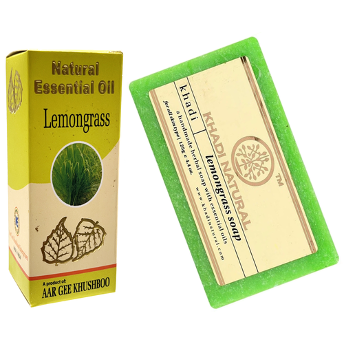 green tea hand made glycerin soap with essential oil khadi india глицериновое мыло ручной работы зелёный чай с эфирными маслами кхади индия 100 г Лемонграсс Lemongrass Комплект масло эфирное и мыло