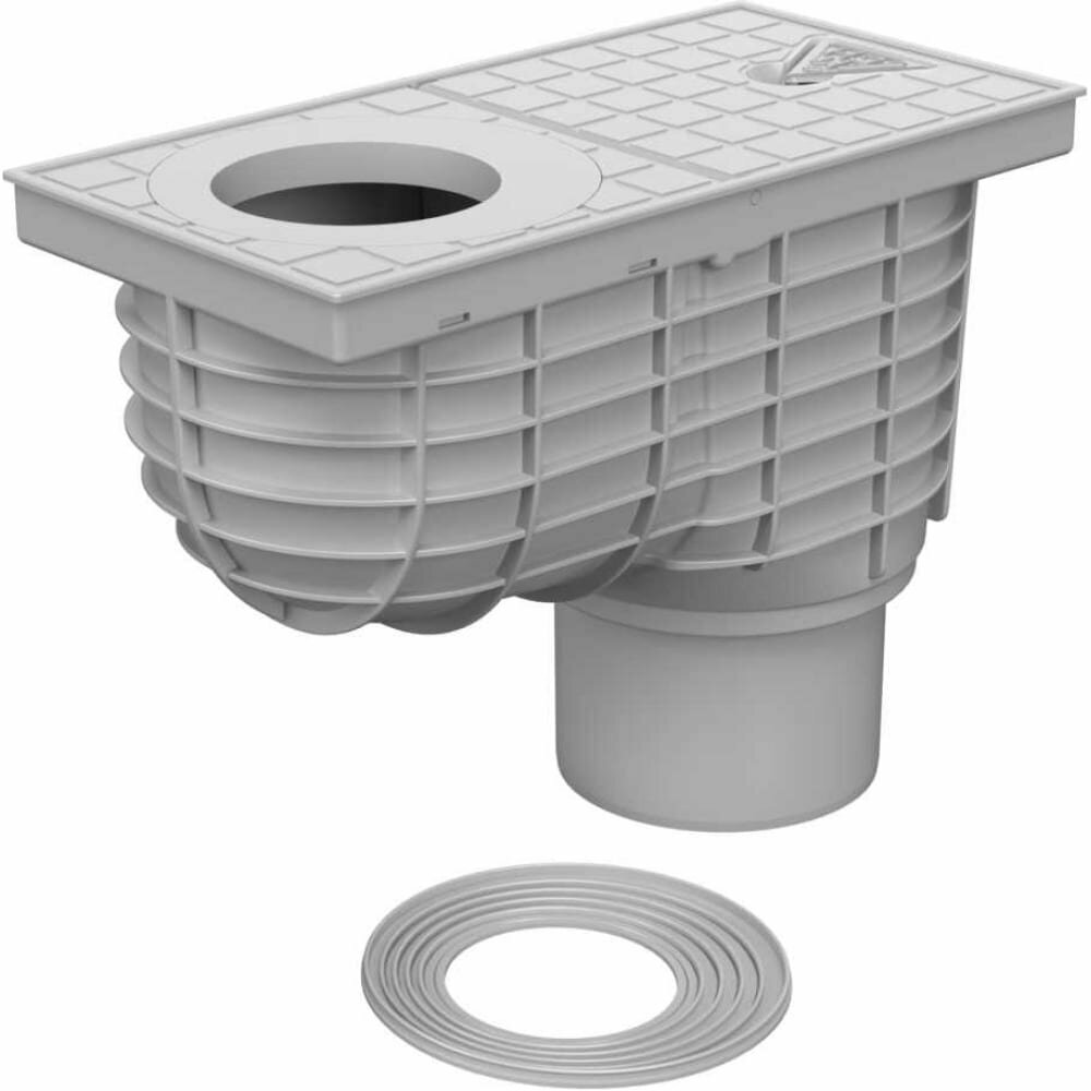 фото Канализационный трап с нижним сливом MCH D110 решетка нержавеющая сталь с сухим затвором и водяным замком против запаха.305x155. Производство Чехия