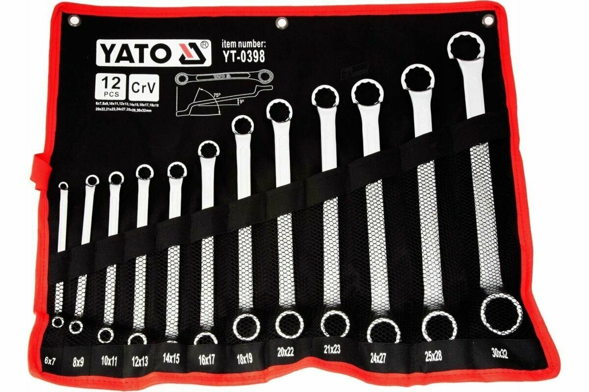 Набор гаечных ключей YATO YT-0398 накидные изогнутые полированная головка 6-32 мм