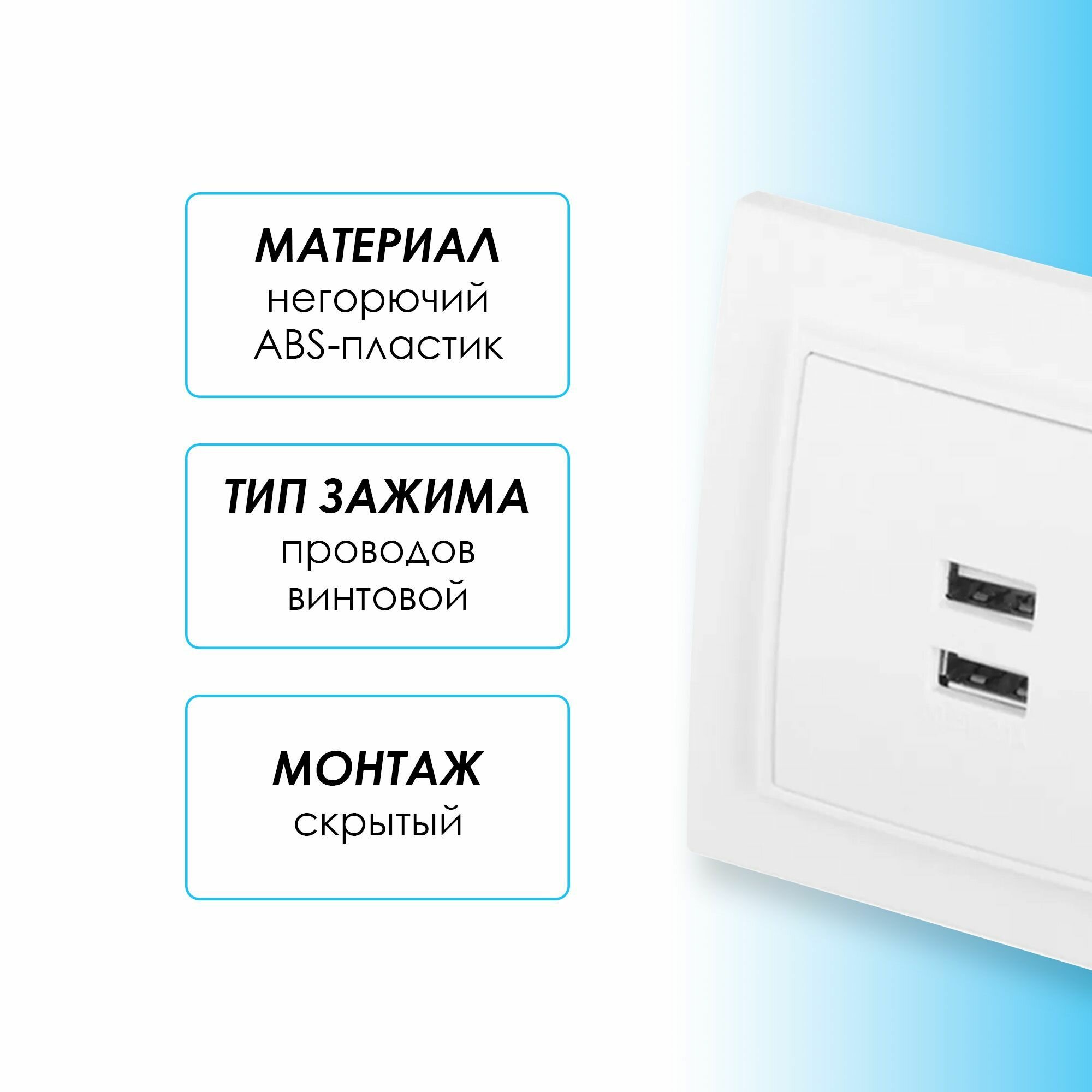 ERR-2USB-100 Минск Розетка USB 2-местная СП 2,1А белая EKF - фото №8